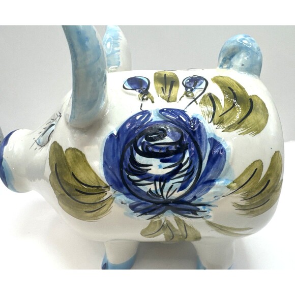 Vintage Italian Ceramic Piggy Bank Blue Flowers PIG BANK Made In Italy 5.5 X 5.5 - Picture 6 of 13